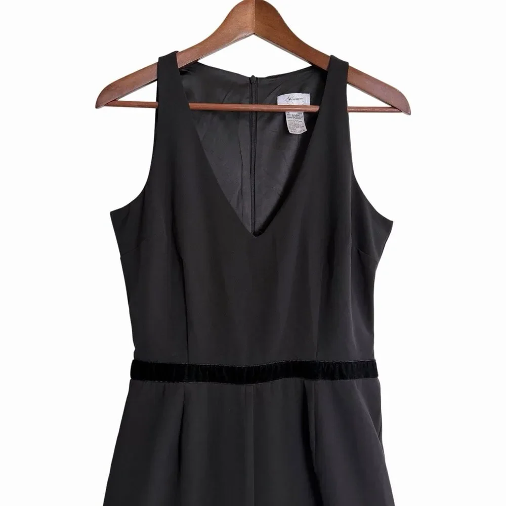 Jay Godfrey Black Wide Leg Jumpsuit Velvet Tie V-Neck Sleeveless Size 6
